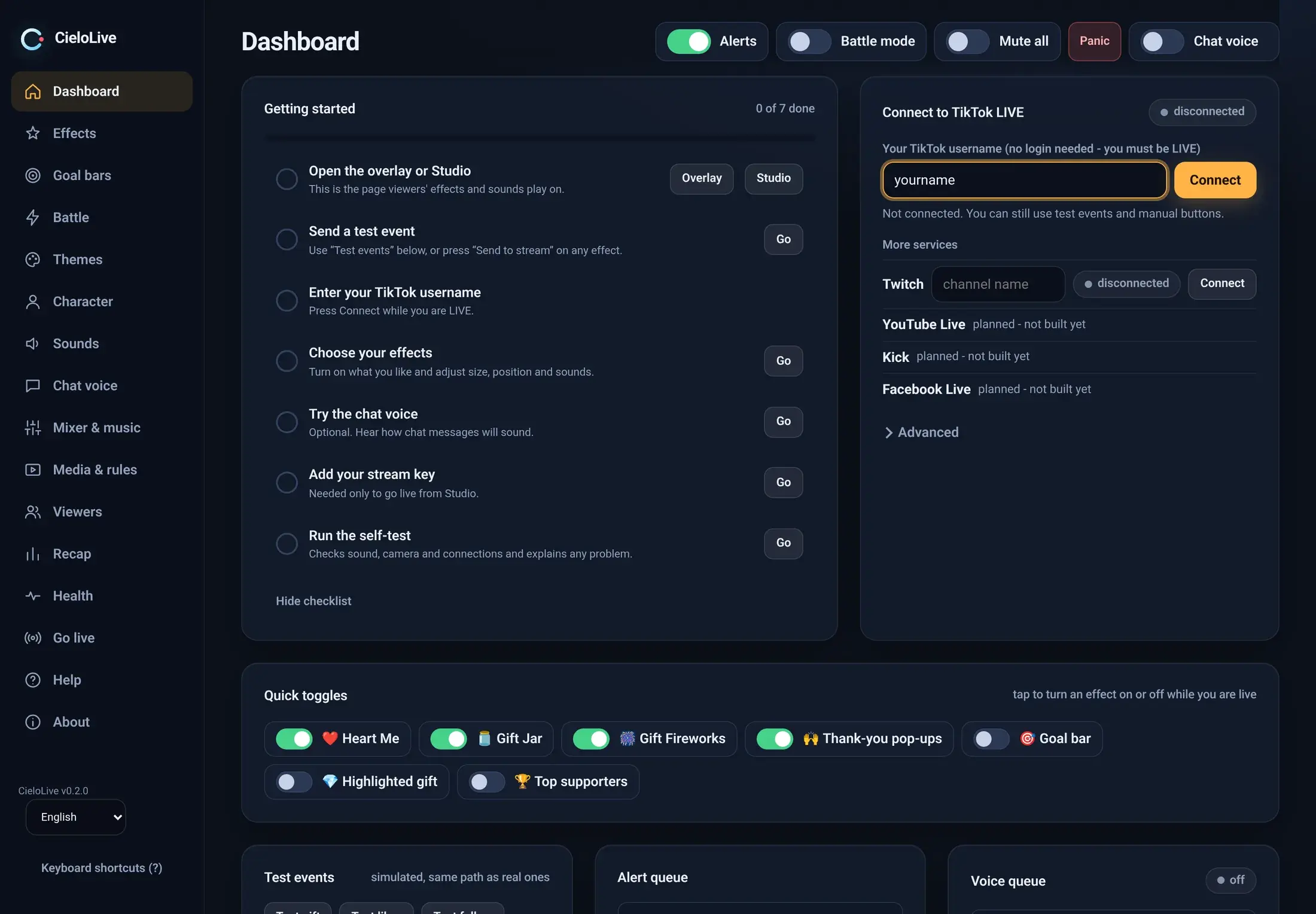 El panel de control de CieloLive