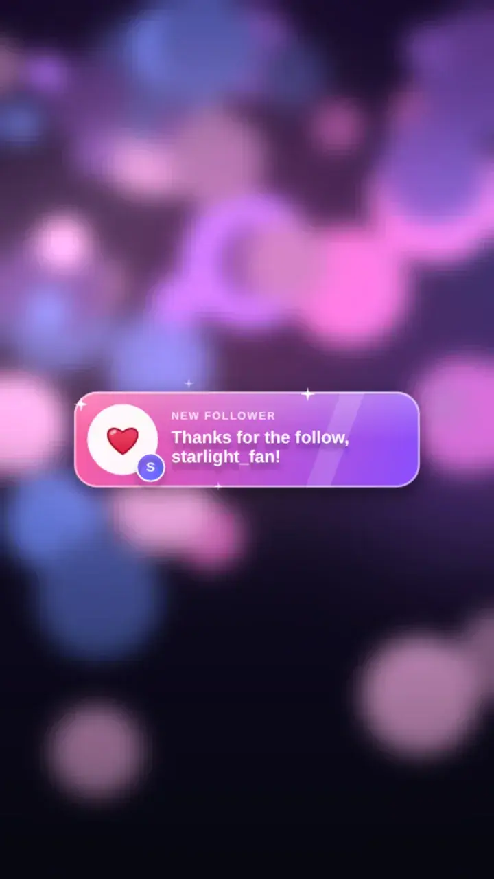Un aviso de agradecimiento para un nuevo seguidor en un LIVE con forma de celular
