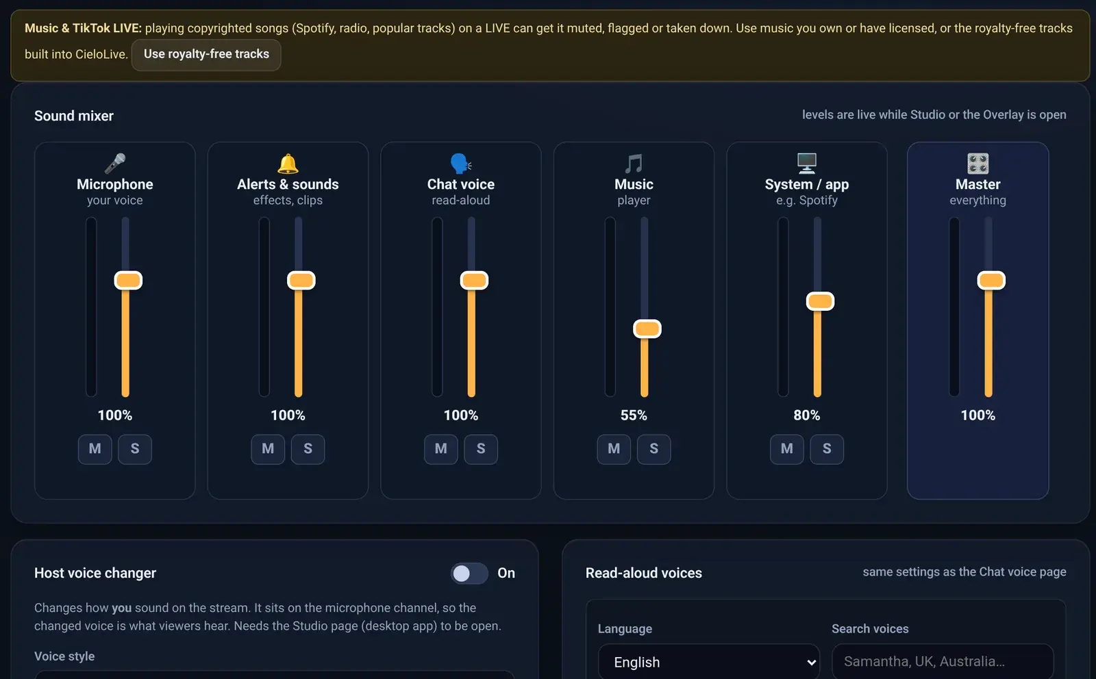 The mixer and music page